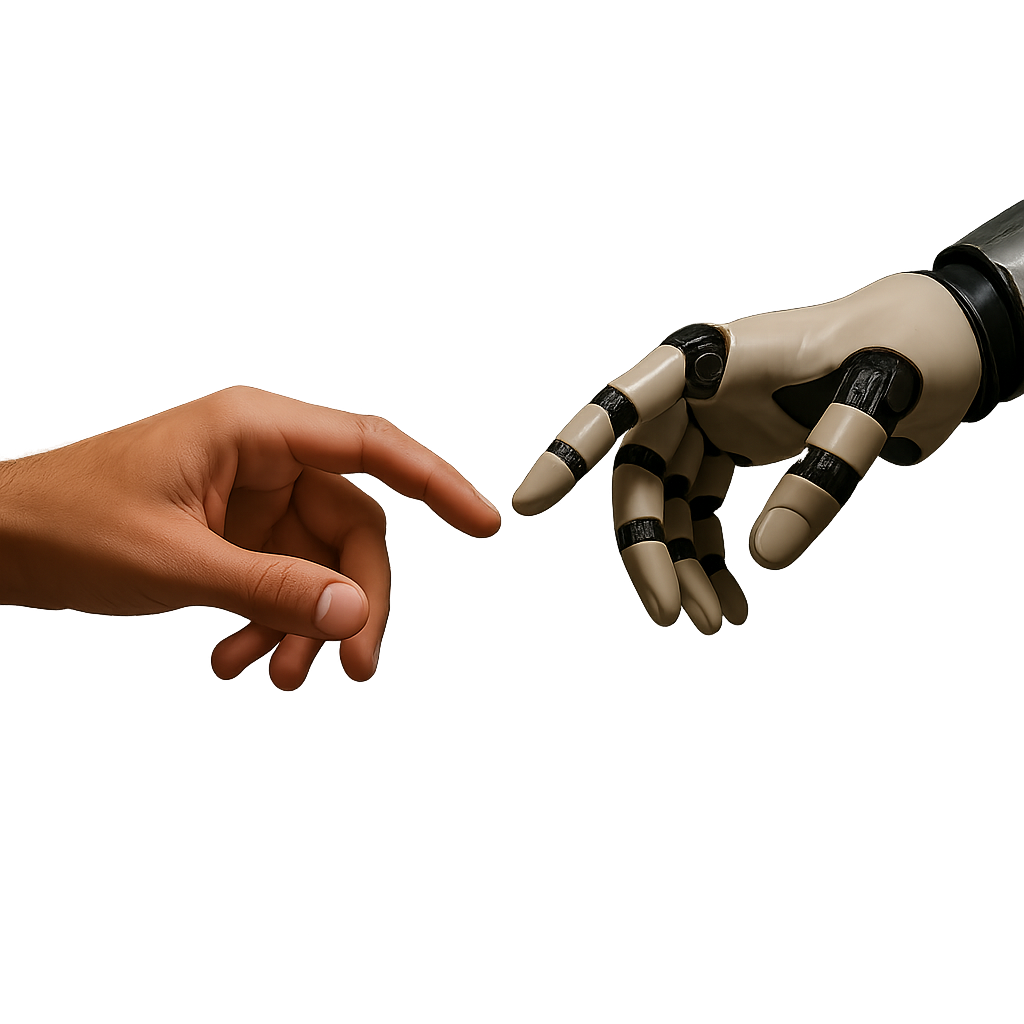 Human and robot hands touching